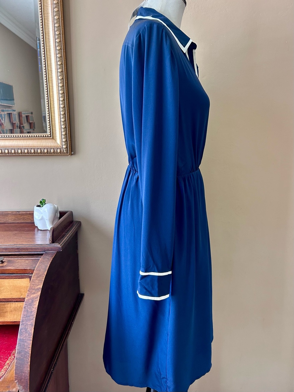 J Crew A-line Silk Shirt-Dress Navy Blue Size 14 NWT - Picture 8 of 11